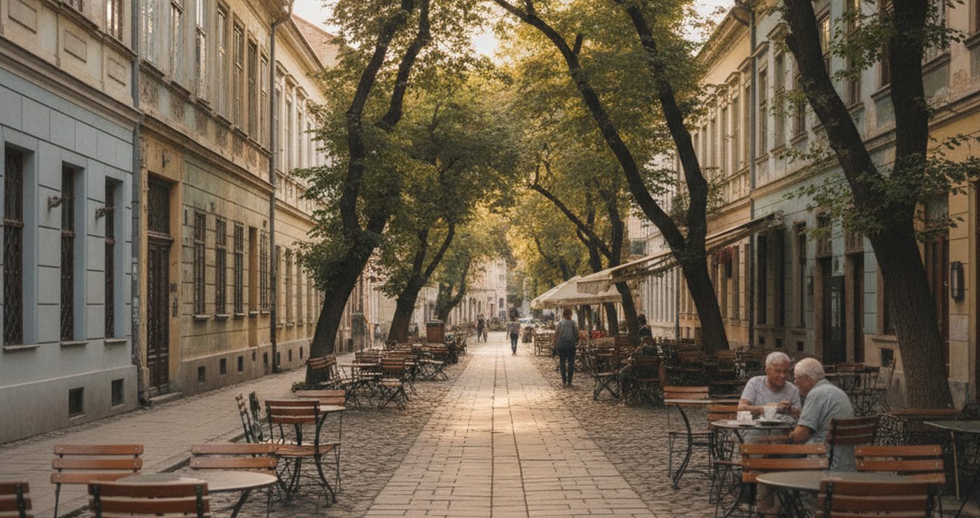 Улица старого города в Белграде в солнечный день